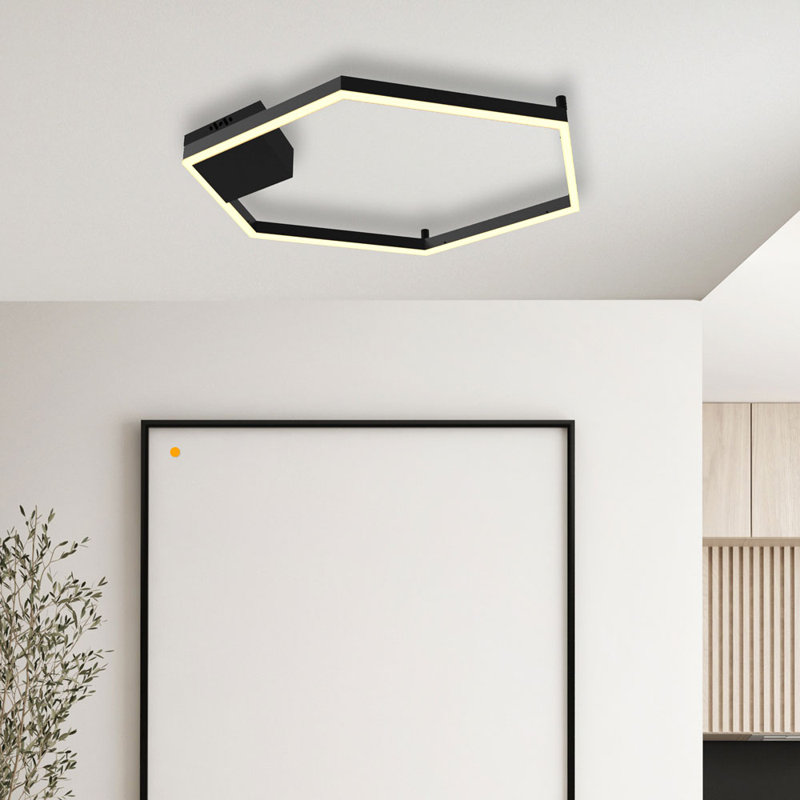 LED ceiling lamp Hexa flat modern angular, Gold, 10cm H x 60cm W x 40cm D