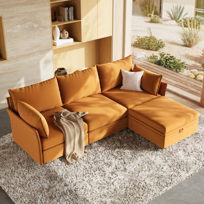 Canapé modulaire modulaire, canapé Cloud Comfy moderne, canapé 4 places à assise profonde avec coussin décoratif et repose-pieds mobile, jaune