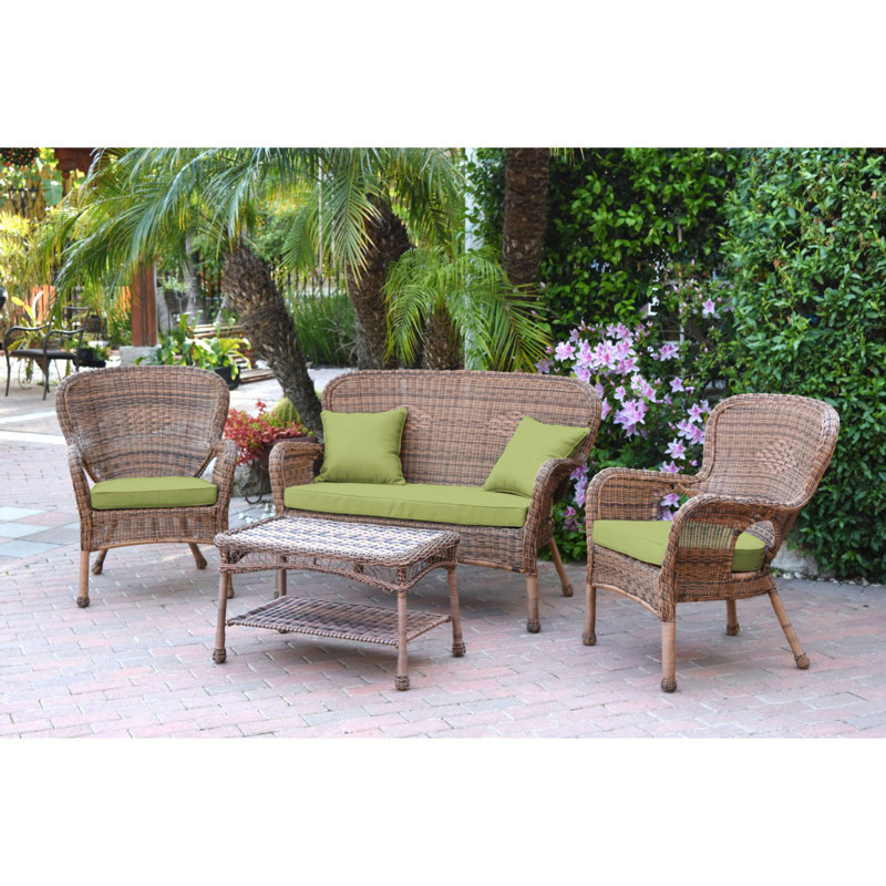 Bellas 4 Piece Sofa Set with Cushions, Green, Honey