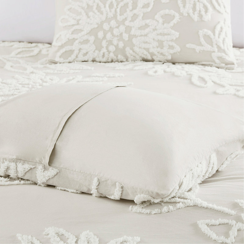 Ensemble d'édredon en chenille de coton capitonné 3 pièces, blanc cassé, très grand / très grand californien et hypoallergénique