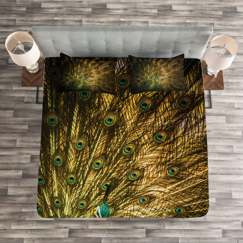 Peacock Bedspread Set with Shams, 220 x 264 cm