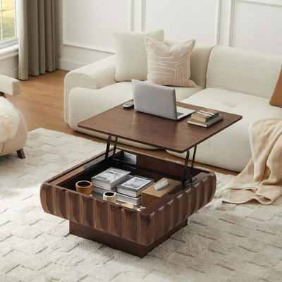 31.1" Lift-Top Walnut Coffee Table with Hidden Storage