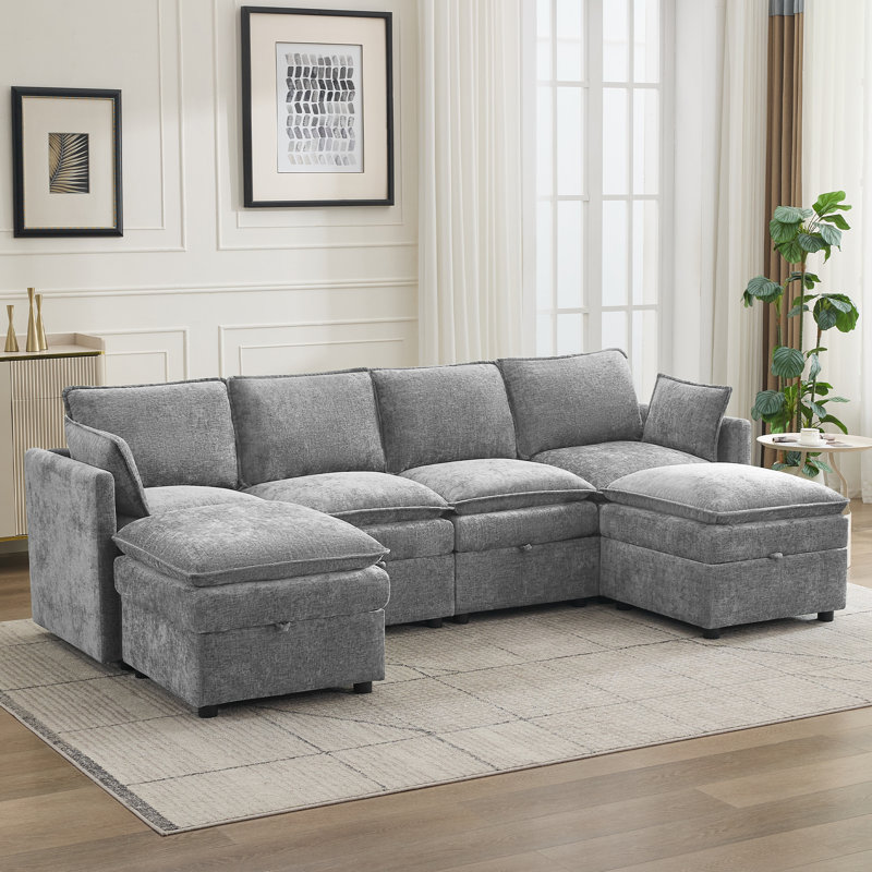 Canapé modulaire en U 105,2 po avec rangement , 34.3" H x  105.2" W x  55.5" D, Gris pâle