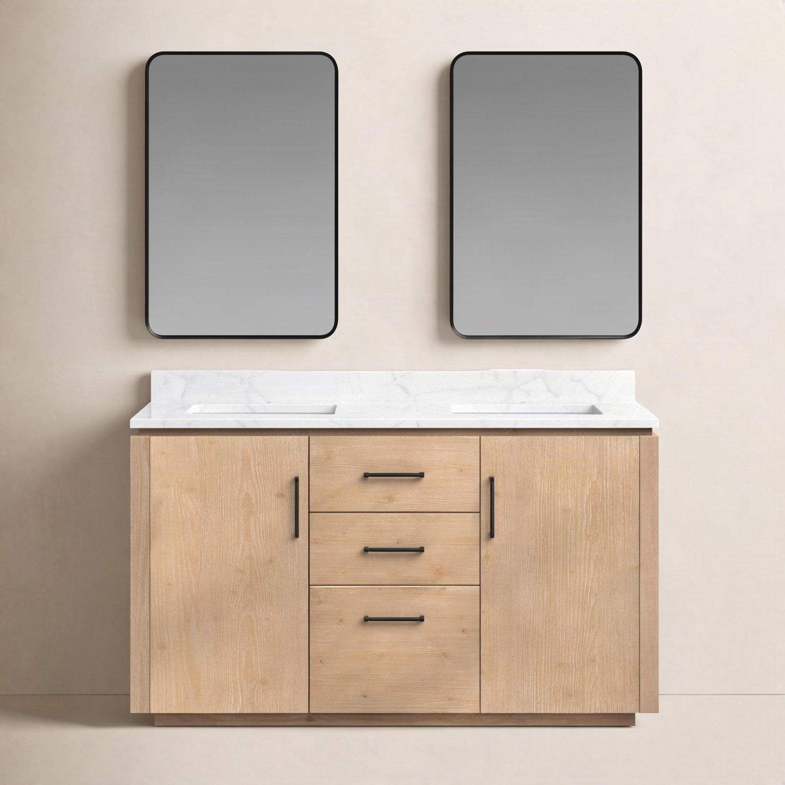Cloverfield 60'' Double Bathroom Vanity, Fir Wood Brown, Matte Black