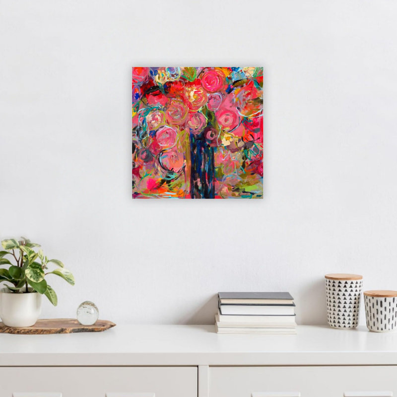 Impression sur toile rose à motif floral de qualité supérieure 24 x 24 po