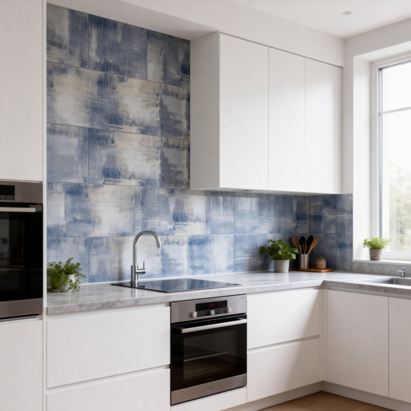 Nature 8 in. x 16 in. Look Glass Straight Edge Large Format Subway Decorative Kitchen & Bathroom Wall Tile, Cement Blue Matte