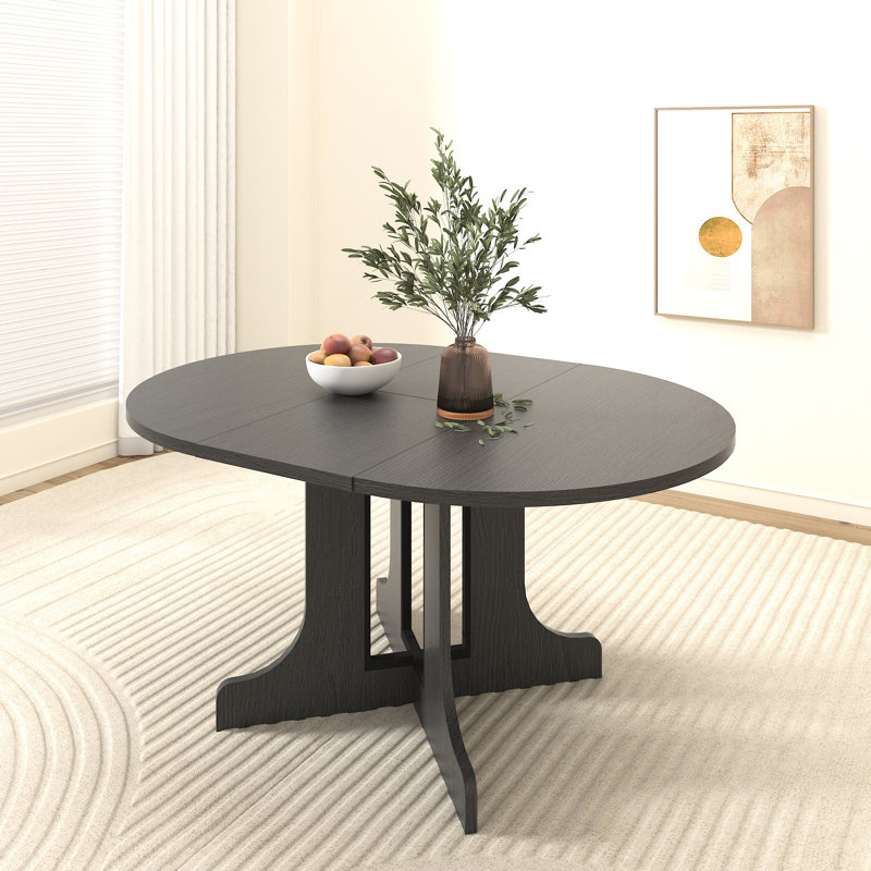 Table de salle à manger 59 po x 43 po pour la cuisine de style, ovale extensible avec rallonge, base en tréteau noir en X, supporte 300 lb, siège 6, construction robuste,