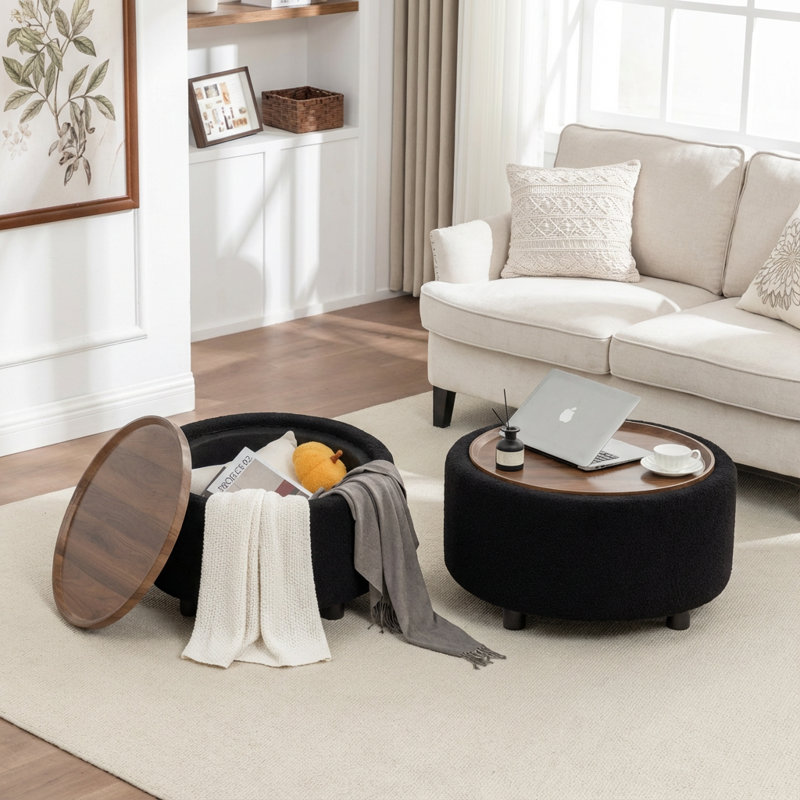 Table basse ronde avec rangement Pietsch, Noir