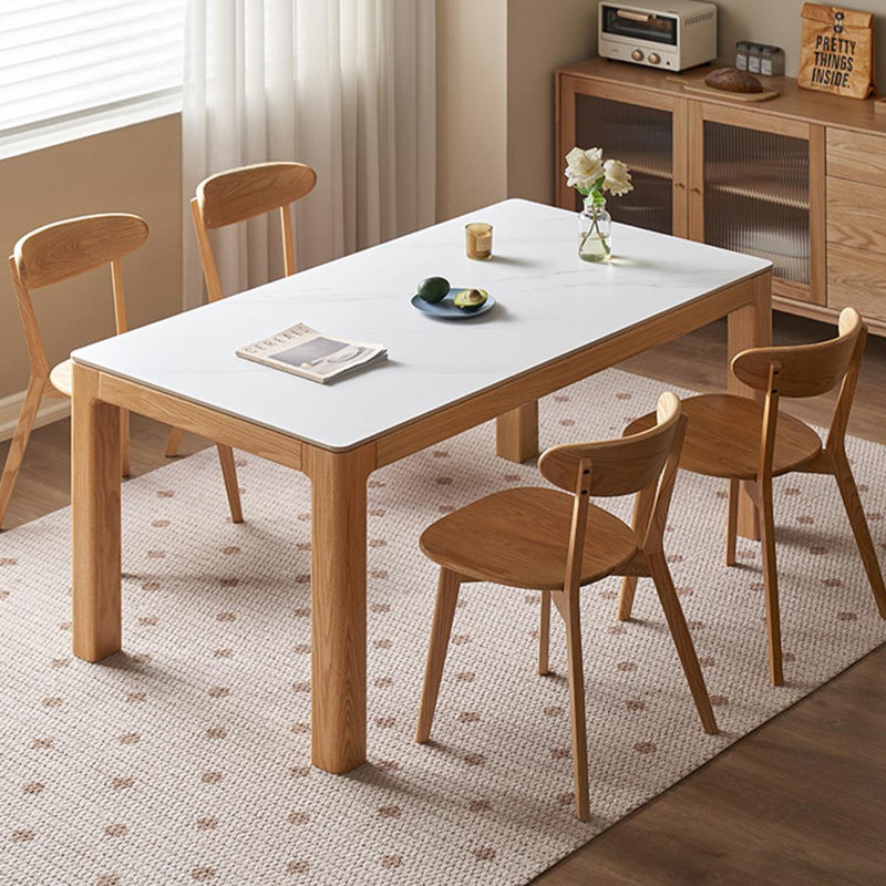 Solid wood rock plate rectangular dining table, 29.53"H*55.12"W*31.5"D