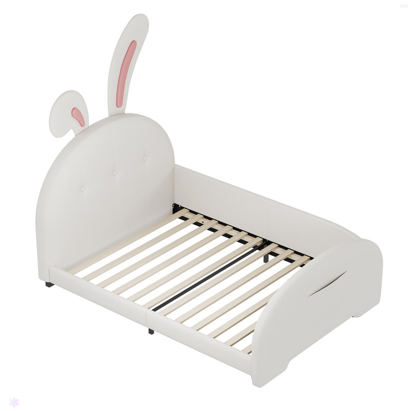 Lit princesse rembourré en forme de lapin, lit plateforme simple avec tête et pied de lit