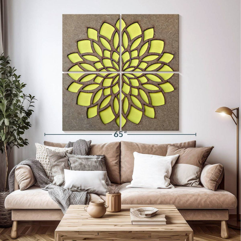 Mandala jaune Kerner, H 50 po x l 50 po