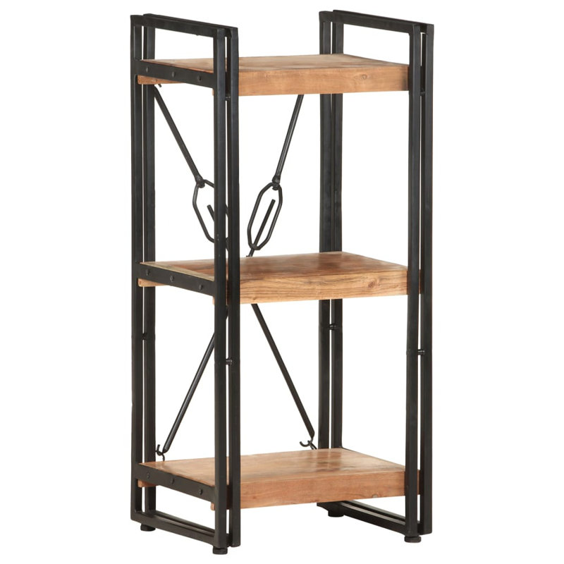 Bookcase Solid Mango Wood, (3 Shelves) 31.5" H x 15.7" W x 11.8" D, Brown/Black