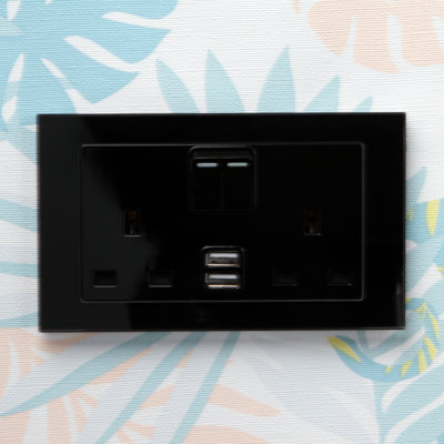 Crystal PG 2.1A USB & 13A DP Double Plug Socket With Switch White