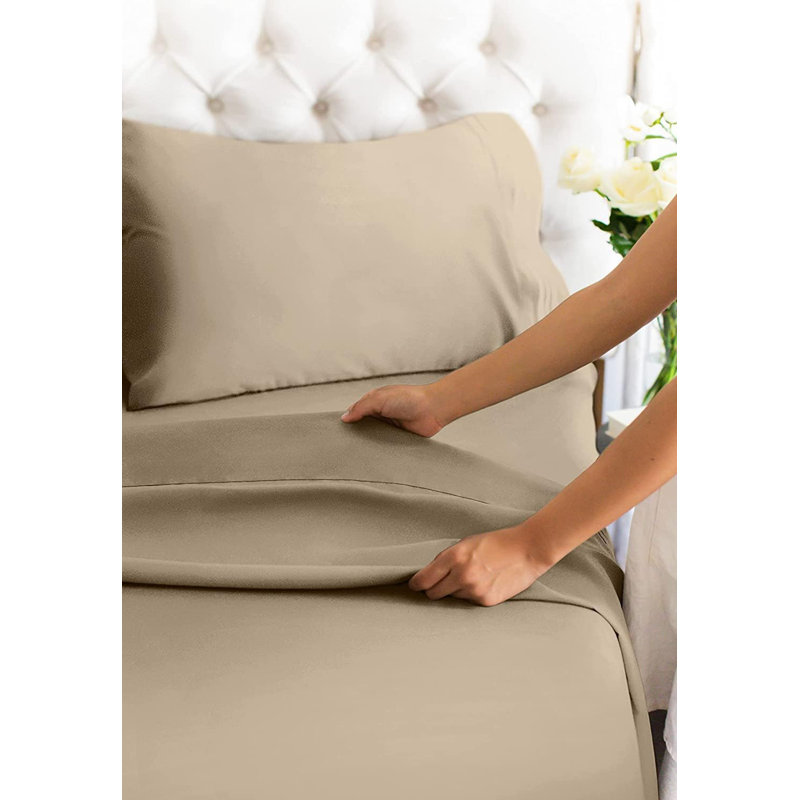 100% Cotton Sheet Set, 1000 Thread Count Hotel Luxury Bedding, Soft & Durable Bed Sheets, 4 Piece Set, Cream