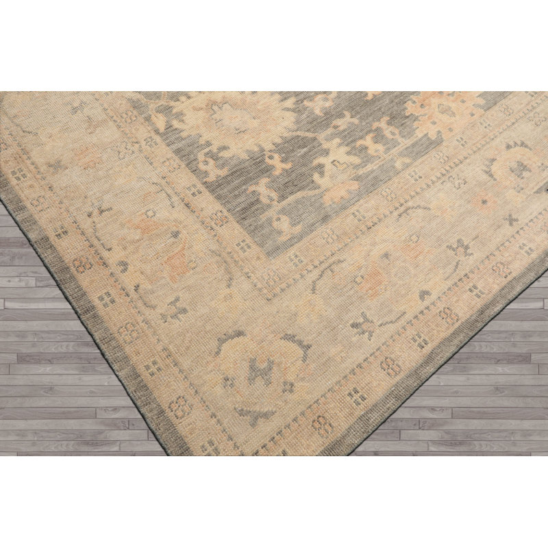 Tapis gris en laine noué à la main gris en plusieurs couleurs, Rectangle 10 pi x 14 pi