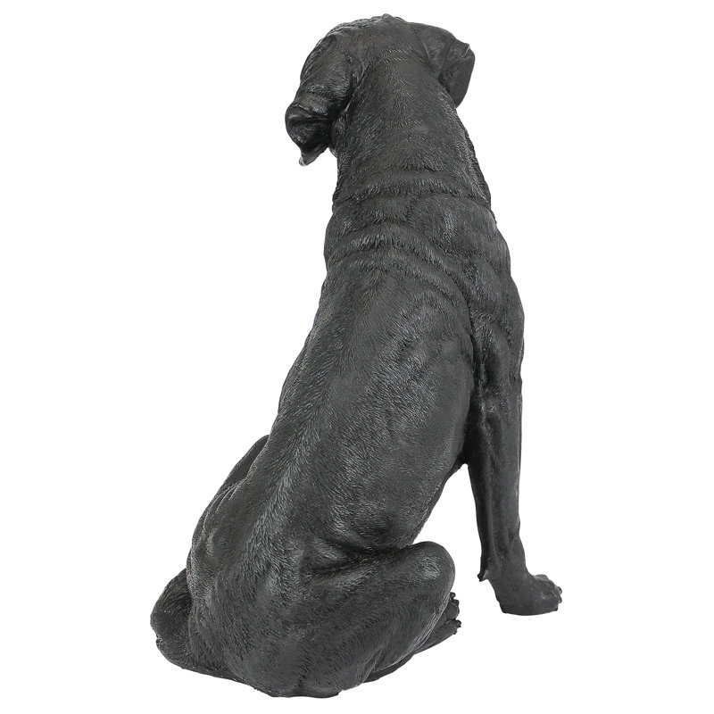 Black Resin Labrador Retriever Dog Garden Statue, 15.5 Inches Tall
