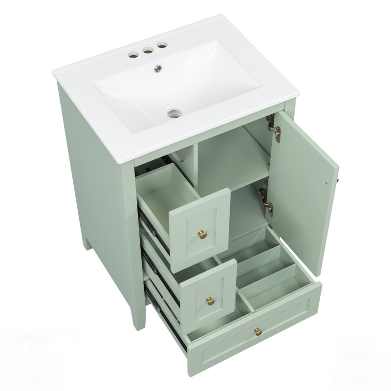 Meuble-lavabo avec rangement, tablette réglable, panneau de fibres à densité moyenne et bois d'hévéa, cloisons amovibles