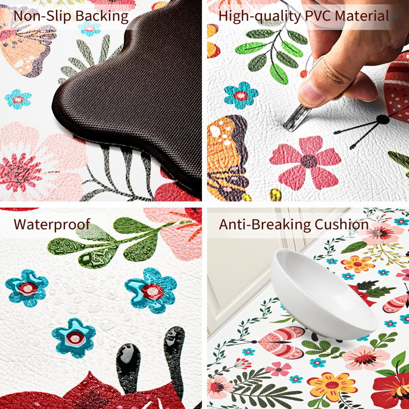2 tapis de cuisine Boho - imperméables, rembourrés, anti-fatigue et antidérapants, Blanc