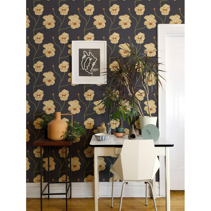 Flourish Wallpaper, Saffron Night, Non-Pasted, Faux Grasscloth