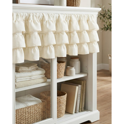  Farmhouse Valance Curtains for Kitchen & Bathroom, Three-Tiered Ruffle Valance Curtains, Satin Texture Light Filtering Window Coverings, 1 Panel