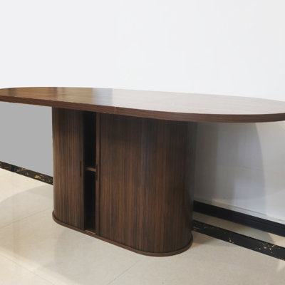 Large Oval Dining Table With 4-Panel Easy Assembly & Hidden Storage In Fluted Base, Sturdy MDF Melamine Dinner Table For 8 Seater
