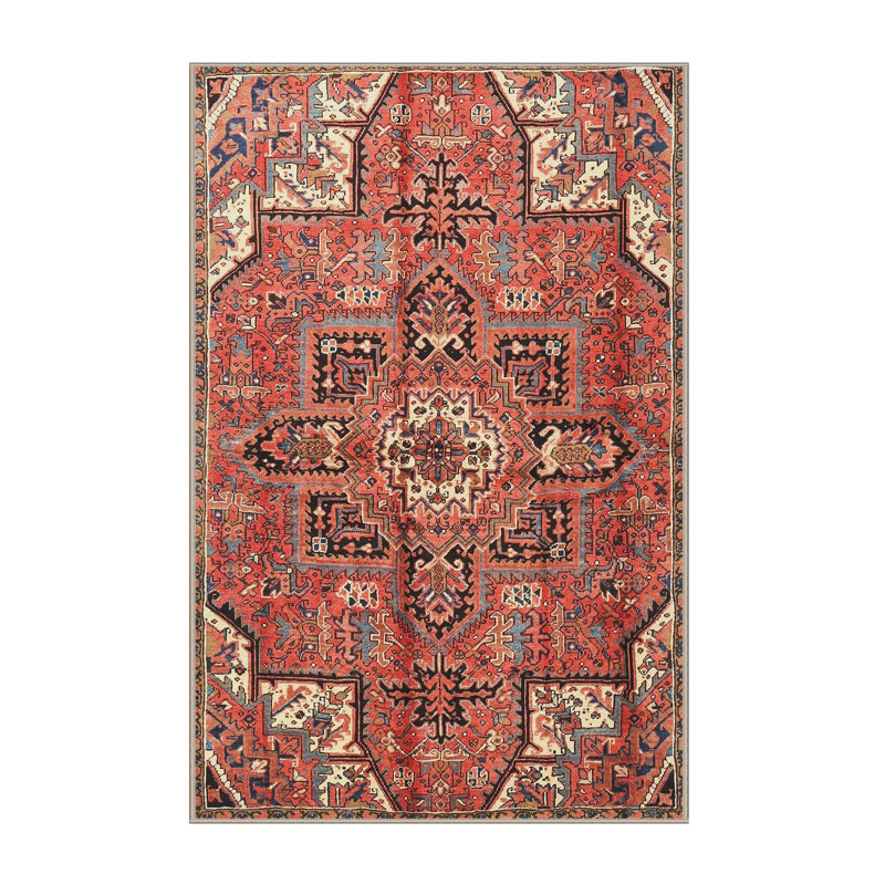 Tapis traditionnel rouge / beige, Rectangle 3 pi x 5 pi