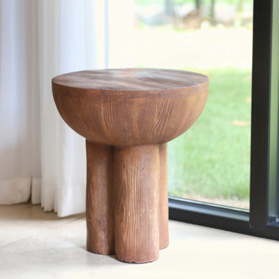 Outdoor Patio Three-Legged Wood-Grain Round MGO Side Table