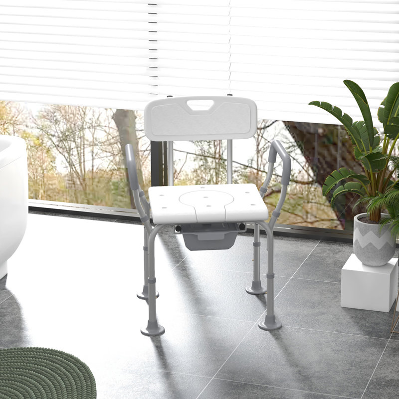 Aluminum Shower Chair With - 31 Bedside & Raised Toilet Seat, White Adjustable Height Seat For Elderly,