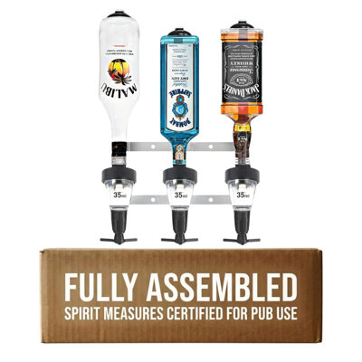  Black 3 Bottle Wall Mounted Bar Rail & 35ml Spirit Optics, UK Made, Fits 70cl–1.5L Bottles