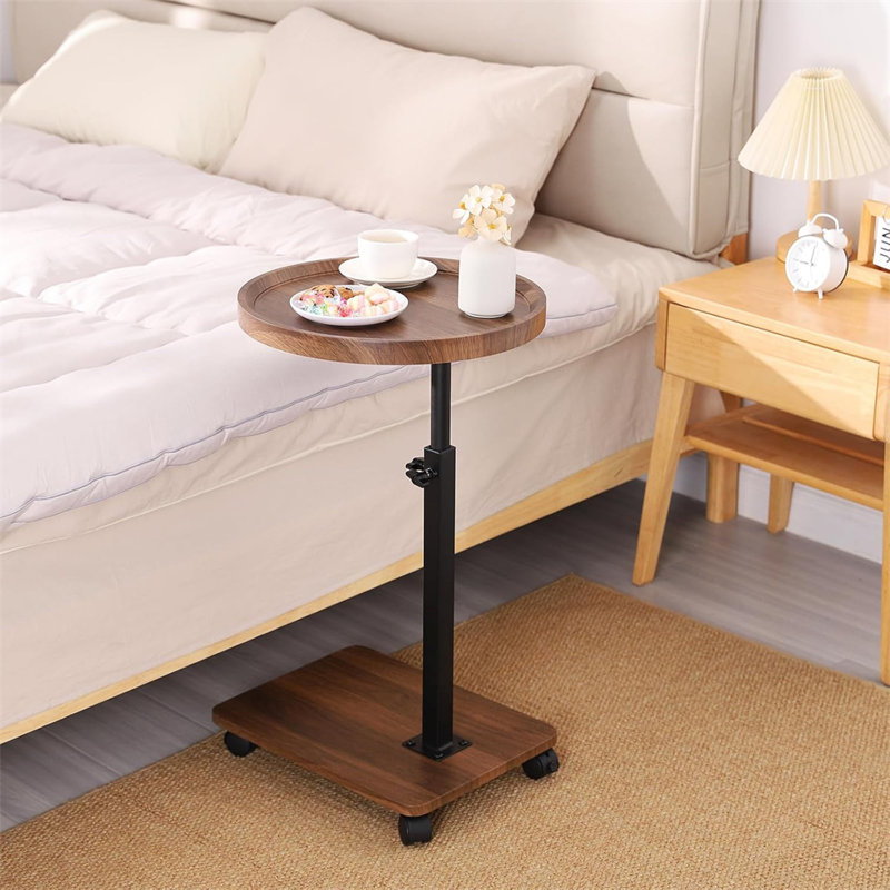 Mobile Side Table For Small Space, Dark Brown