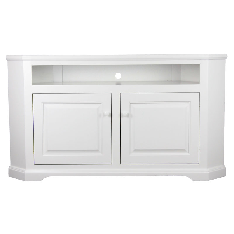Meuble télé d'angle en bois massif pour téléviseur de 65 po ou moins Inouye, Blanc brillant