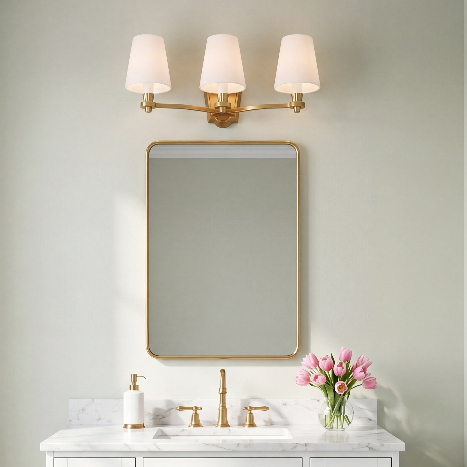 Winthrop 3-Light Dimmable Vanity Light, Burnished Brass