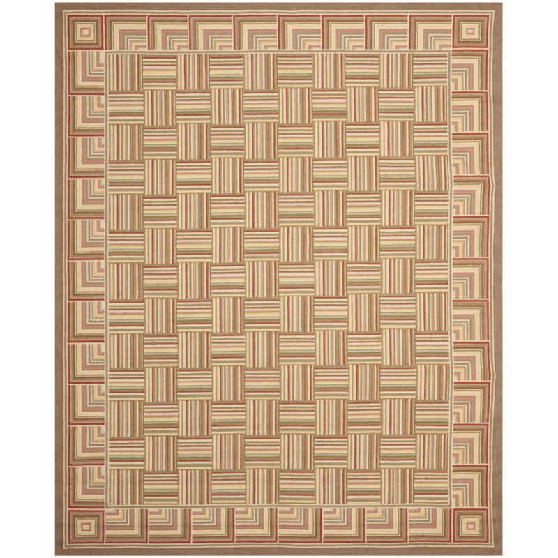 Handmade Beige Wool and Cotton Geometric Rug