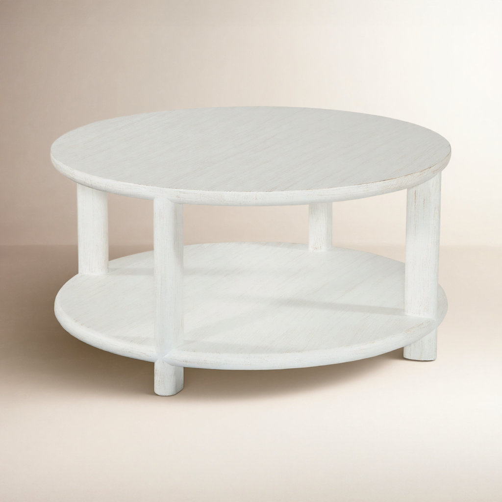 Taya Solid Wood Single Coffee Table, Antique Frost White