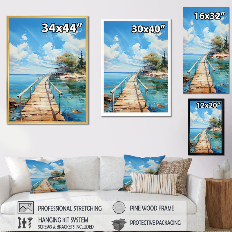 Basye Pier and Dock Coastal II, reproduction d'art sur toile, H 44 po x l 34 po x P 1,5 po, Cadre photo blanc