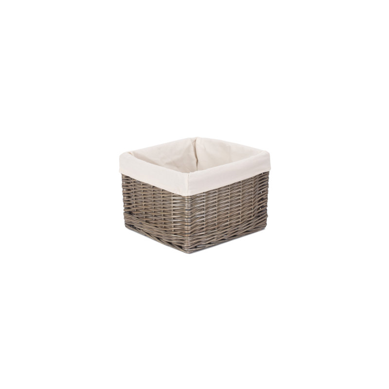 Square Wicker Storage Basket with Lining, 20cm H x 28cm W x 28cm D, Antique Wash/White