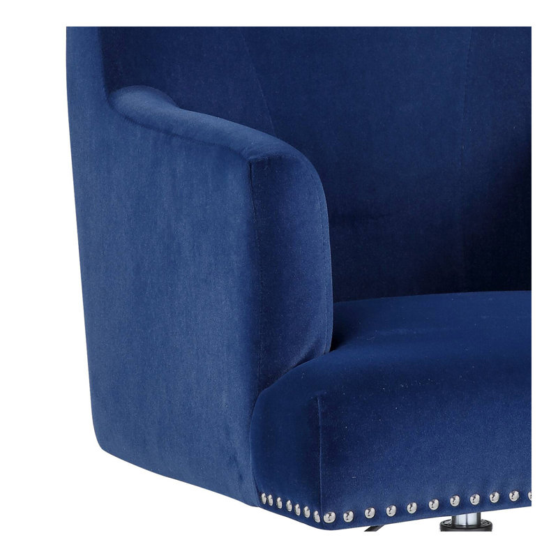 Chaise de bureau Trenerry en velours bleu et finition chromée