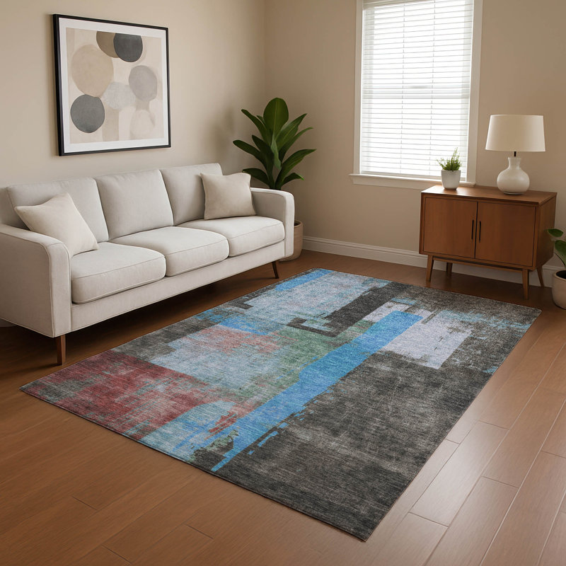 Premium Machine Washable Otte AMF1779 Blocks Rug, Rectangle 10' x 14'