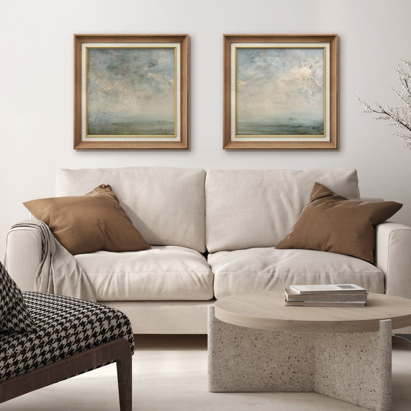 Calm Sky and Ocean Horizon Neutral Coastal Scene, H 26 po x l 26 po, Cadre de galerie naturel