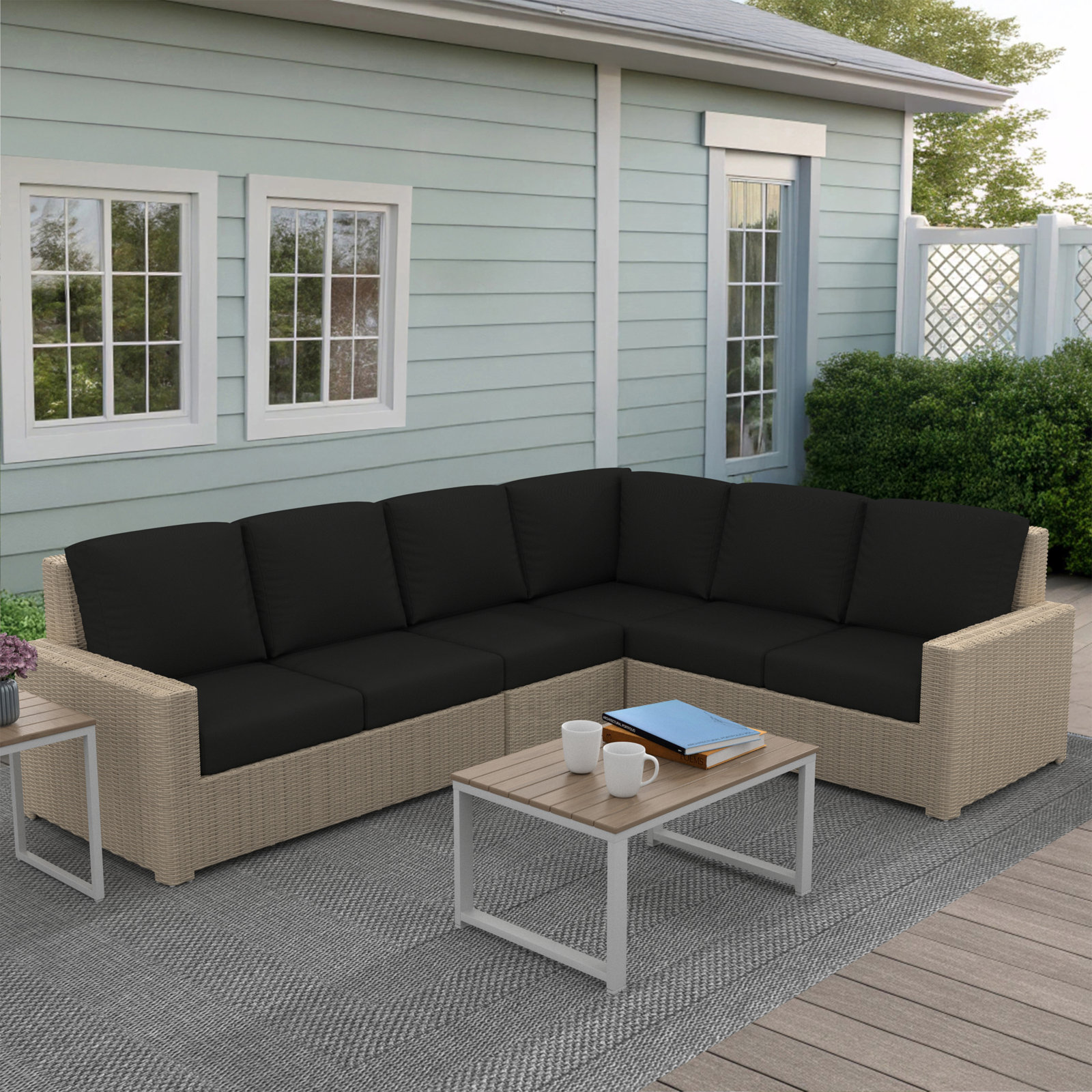 Henri 116" Sunbrella® Patio Sectional Set, Sunbrella Canvas Black