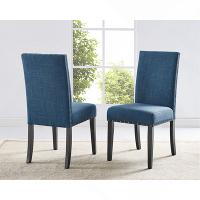Ensemble de 2 chaises de salle à manger en tissu avec garniture cloutée, chaises d'appoint de cuisine Parsons rembourrées avec pieds en bois massif, chaises latérales pour salle à manger