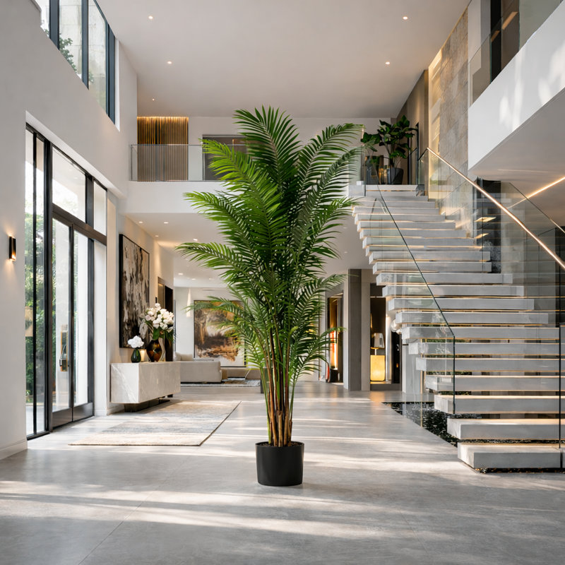 Fire Retardant Artificial Tree 210 cm H Faux Palm Tree Plant in Plastic Pot Liner