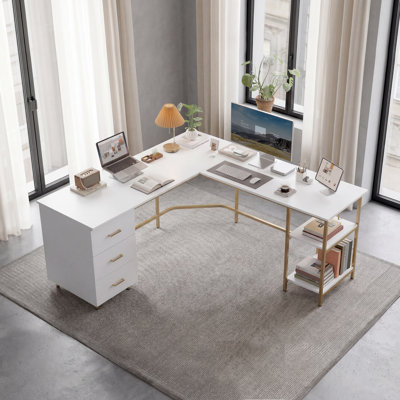 Bureau à deux tons avec rangement en L Techni Mobile