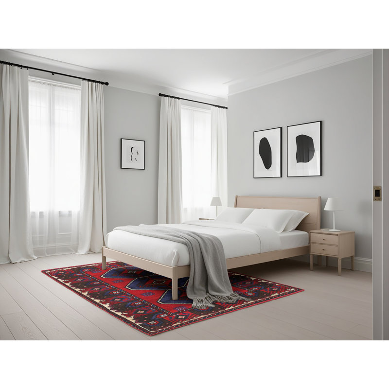 Tapis traditionnel rouge / noir, Rectangle 5 pi x 7 pi