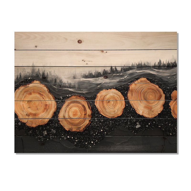 Onyx Dark Crystal Lake Into The Pine Forest II - Lake Wood Wall Decor - On Natural Pine Wood, 10" H x 20" W x 0.78" D