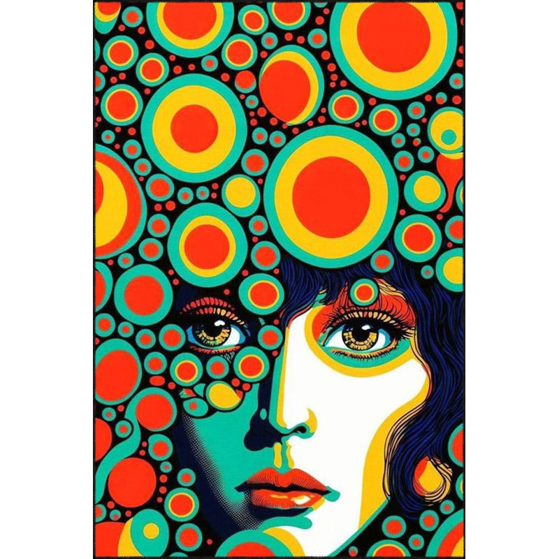 Ball and Woman Face Colorful Patterned Woven Base Rug, Runner 2'6" x 6'7" Rug Pad Included