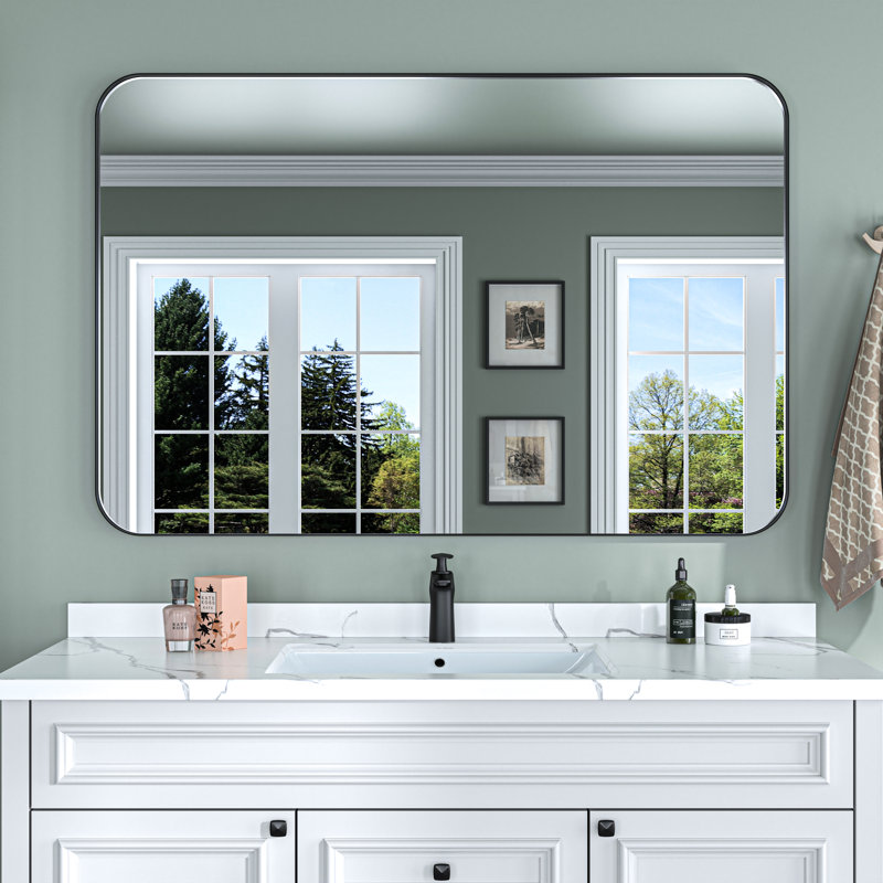 48 in. W * 32 in. H Rectangular Aluminum Framed Wall Bathroom Vanity Mirror in Black, Rectangle, 32" x 48"