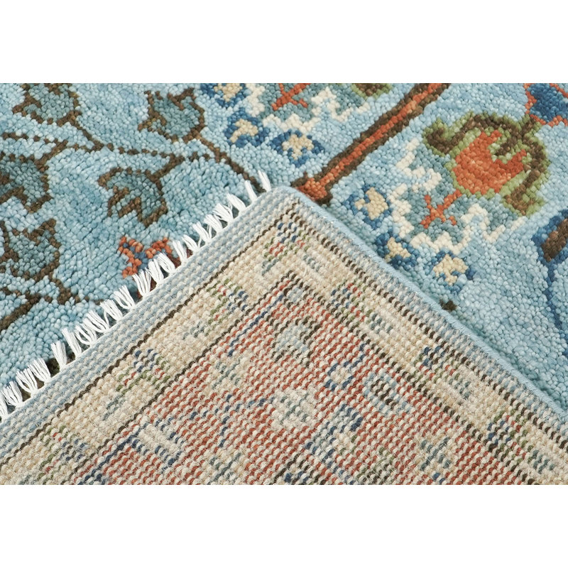 5'2''x7'11'' Hand Knotted Wool Blue,Burnt Orange Oushak Transitional Rug