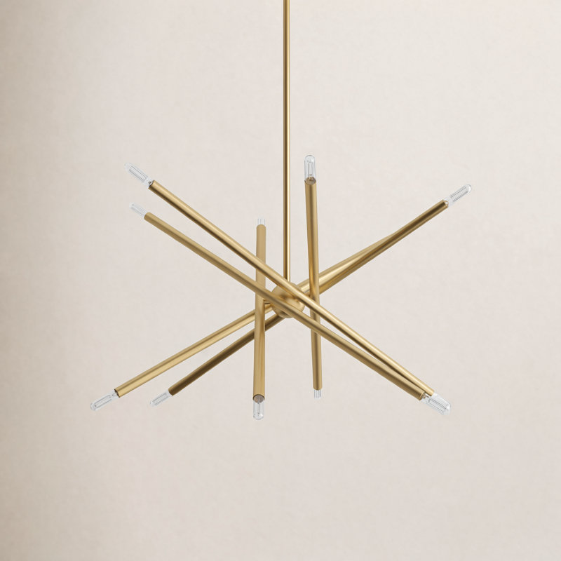 Poco 12 - Light Dimmable Sputnik Modern Linear Chandelier, Satin Brass, 12