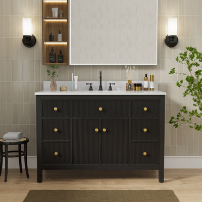 Barnhart 48" Fully Assembled Single Bathroom Vanity with Engineered Stone Top, Ceramic Sink